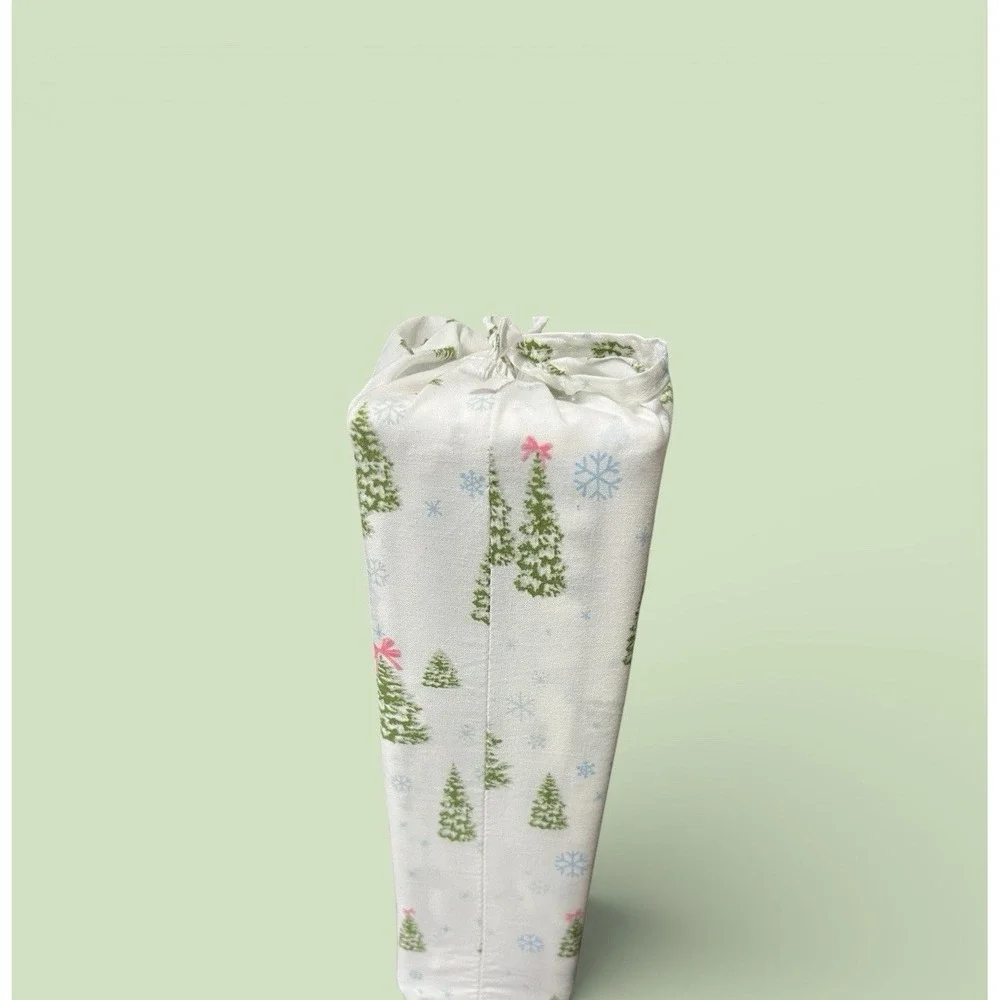 Laura Ashley Queen‎ Percale Sheet Set 100% Cotton Winter Wonderland Green Trees